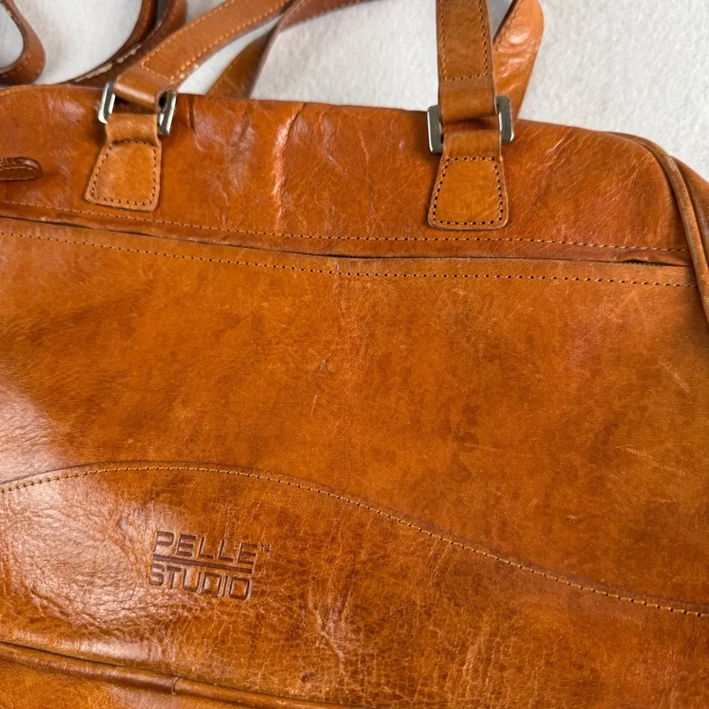 Pelle Studio Wilsons Leather Cognac Italian Leather Satchel Crossbody Bag Brown